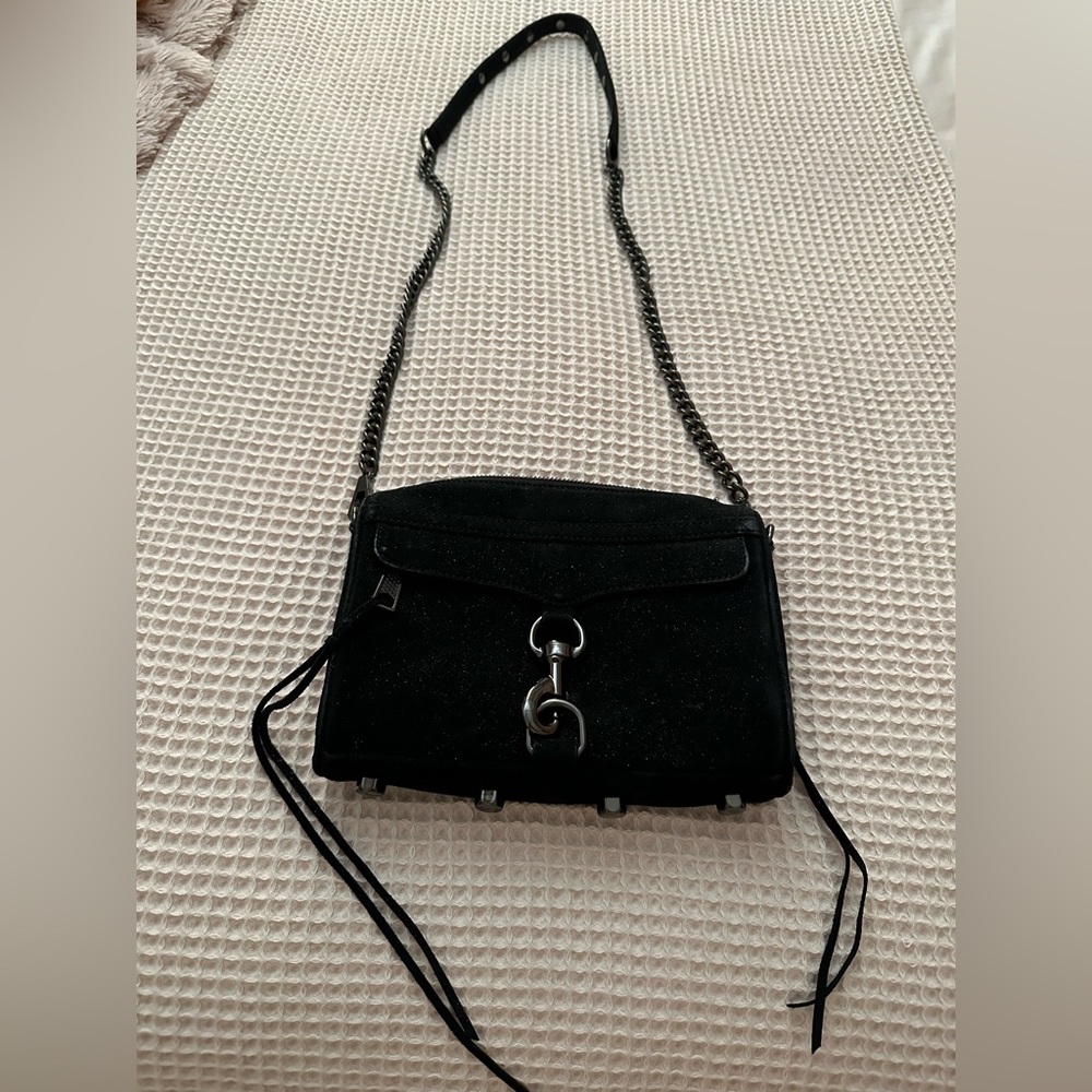 Rebecca Minkoff black suede sparkle mini MAC bag
